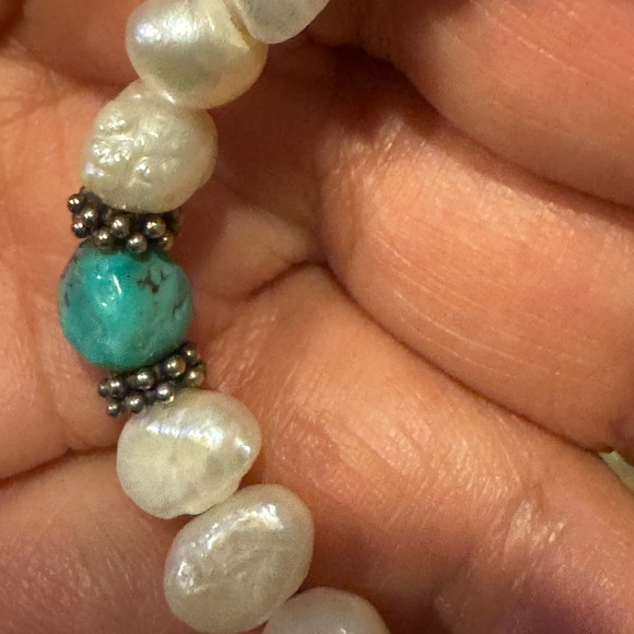 Turquoise and Pearl sterling Bracelet - Picture 4 of 4
